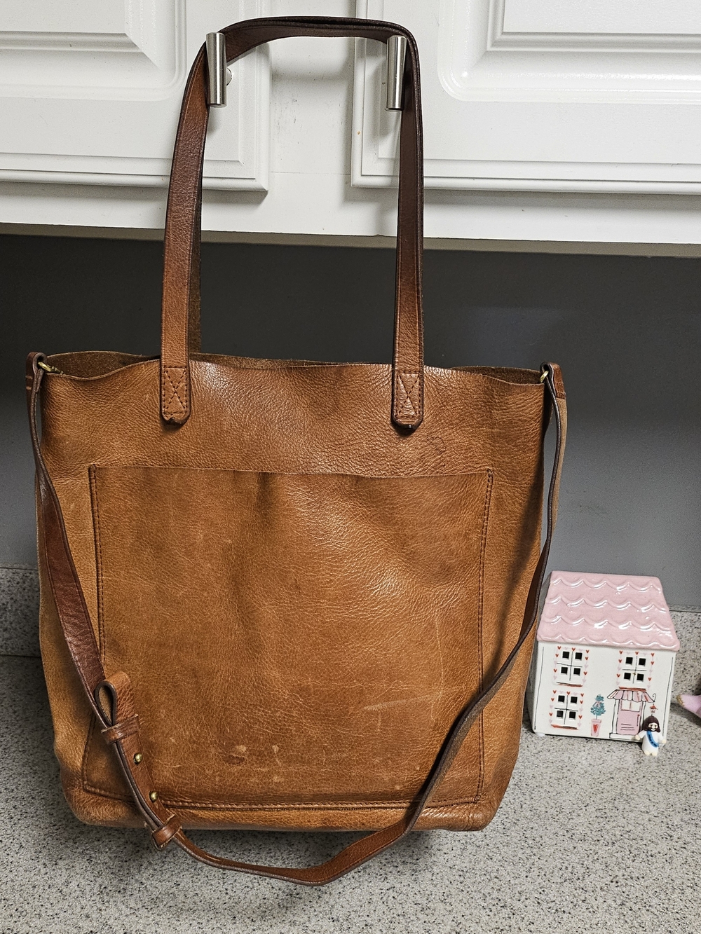 Madewell Cognac Brown Leather Tote with Crossbody Strap
